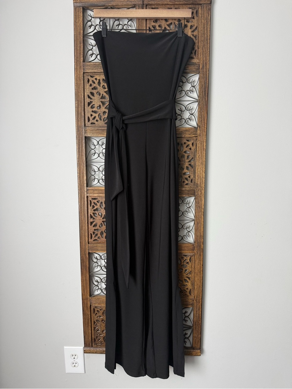 Charlotte Russe Black Strapless Tie-Waist Jumpsuit